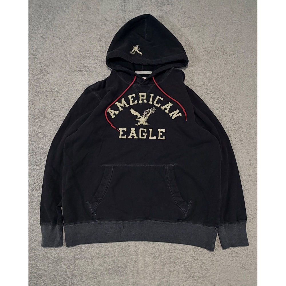 American Eagle Outfitters Mens Black Vintage Classic Fit Fleece Hoodie Large